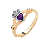 Amethyst Claddagh Ring 18ct Gold on 925 Sterling Silver (L)