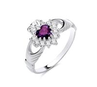 Amethyst Claddagh Ring 925 Sterling Silver, Heart-Shaped Stone, Engagement, Wedding, Anniversary (P)