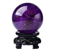 Amethyst Crystal Ball with Stand Rock Purple Decorative Balls Stone for Divination, Decoration, 7cm Gemstone Stone