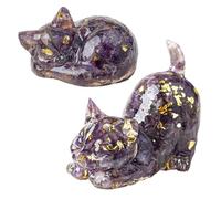 Amethyst Crystal Cat Figurine 2PCS, Hand-Carved Cute Cat Statue, Healing Crystal Cat Ornament, Healing Crystals Gifts for Cat Lovers Good Luck Decor for Home, Desk, Mini Lucky Crystals Cats Gifts (A)