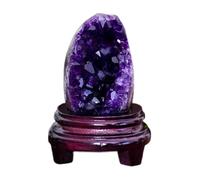 Amethyst Crystal Geodes, Natural Purple Crystal Quartz Cluster with Wooden Stand for Home Decor, Meditation, Feng Shui, Healing and Chakra Balance(1000g)
