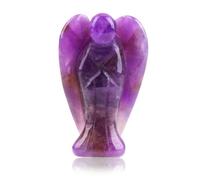 Amethyst Crystal Guardian Angel Figurine with Purple Wings and Hanging Crystals for Room and Desk Decor
