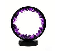Amethyst Crystal Night Light, 8.6 Inch Natural Healing Bedside Lamp, USB Powered, 3 Colour Dimmable LED Lamp for Bedroom Living Room Office Home Decor,Decor Ideal Gift (Black Round Dark Amethyst)