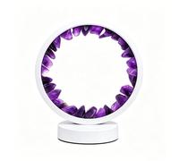 Amethyst Crystal Night Light, 8.6 Inch Natural Healing Bedside Lamp, USB Powered, 3 Colour Dimmable LED Lamp for Bedroom Living Room Office Home Decor,Decor Ideal Gift (White Round Dark Amethyst)