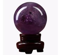 Amethyst Crystal Sphere, Purple Crystal Stone Ball with Wooden Stand, Crystal Sphere Ball Decorative Ornament for Feng Shui, Hand-Made,3CM