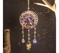 Amethyst Crystal Sun Catcher, Dreamocean Tree of Life Suncatchers for Windows Hanging Ornament Dream Catcher for Car Wall Home Indoor Outdoor Decor