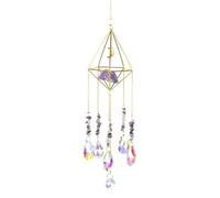 Amethyst Crystal Sun Catcher - Hanging Geometric Prism Suncatcher with Iridescent Drops for Window Garden Decor