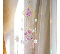 Amethyst Crystal Suncatcher - Hanging Gold Plated Garden Sun Catcher for Windows, Healing Amethyst Crystal Decor for Home, Gift for Christmas Birthday Valentine Mothers Day