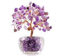 Amethyst Crystal Tree of Life, Gemstone Money Tree with Glass Base, Purple Crystal Desk Decor for Office Home, Positive Energy Spiritual Gifts for Women