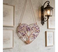 Amethyst Crystal Tree of Life Hanging Ornament, Healing Crystals Heart Wall Decor for Home Bedroom Window, Spiritual Gift for Women Girls Birthday