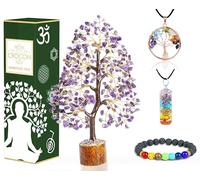 Amethyst Crystal Tree of Life with Bracelet & 2 Pendants Feng Shui Gem Tree Decor Healing Crystals Spiritual purple Gifts for Cute Home Room & Desk Decor, Gifts for Women, Girlfriend, Her & Sister