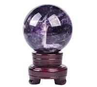 Amethyst Crystals Sphere Purple Crystal Ball Round Decorative Sphere with Wooden Stand Witchcraft Home Decor,3.9"(10cm)