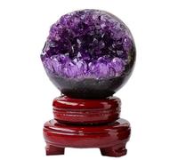 Amethyst Druzy Geode Crystal Ball Gemstone Sphere Stone Figurine for Divination Home Office Decor Gifts for Friends,7-7.5cm