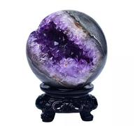 Amethyst Druzy Geode Gemstone Ball with Resin Stand Crystal Sphere for Witchcraft Divination Home Office Decor,85-90mm Gemstone Stone