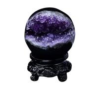 Amethyst Druzy Geode Gemstone Sphere with Wood Stand Crystal Sphere Ball for Fortune Telling Divination Home Office Decor,160~200g