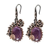 Amethyst Earrings 12x16mm - Black Rhodium Rose Gold Plated Sterling Silver - Elegant Dangle Drop Style - Handmade Natural Gemstone Jewelry Gift for Women