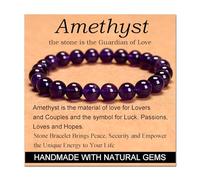 Amethyst - Guardian Stone - Handmade Yoga Stretch Elastic Bracelet Natural Stone Crystal Healing Power Energy Gifts for Unisex Adult 8mm