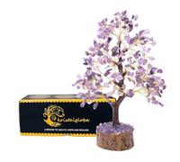 Amethyst Healing Crystal Tree of Life - Handmade Gemstone Bonsai 300 Beads on Golden Wire & Wooden Base - Reiki, Meditation & Feng Shui Décor - Spiritual Gift for Women, Mum, Birthday & Home Blessing