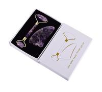 Amethyst Jade Beauty Scraping Board Amethyst Heart-Shaped Roller Set Sheep Horn Shaped Facial Beauty Massager, Roller Sheep Horn Set+Box