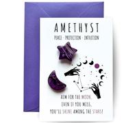 Amethyst Moon and Star Positive Affirmation Gift Card | Pocket Hug Gift Card with Good Luck Crystal Keepsakes| Good Luck Gifts for New Beginnings or Challenges | Lovingly Crafted in the UK