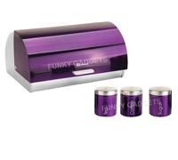 AMETHYST/PURPLE METALLIC TEA,COFFEE,SUGAR CANISTER & BREAD BIN JAR POT CONTAINER STORAGE KITCHEN ORGANIZER