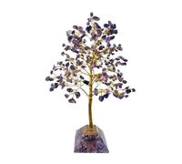 Amethyst Pyramid Crystal Tree - Handmade Healing Gemstone Bonsai with 300 Beads on Gold Wire & Pyramid Base - Reiki, Chakra, Meditation & Feng Shui Decor - Positive Energy Gift for Home & Office