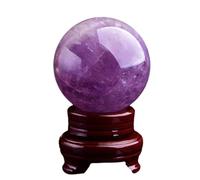 Amethyst Quartz Crystal Ball Gemstone with Base Stone Sphere Ornament for Divination Feng Shui Home Decor,80mm Gemstone Stone