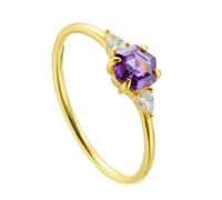 Amethyst Ring Jewelry for Women, The Wedding Band Hexagon with Purple Amethyst 14K Yellow Gold Size H 1/2