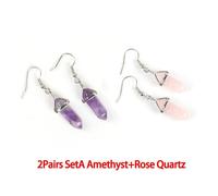 (amethyst+rose quartz) European And American Popular Classic Earrings Natural Crystal Semi Gem Pendant In Hexagonal Prism Bullet Head Earrings