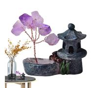Amethyst Rough Stone - Reiki Crystal Sculpture Spiritual Bonsai Gazebo | Positive Energy Figure Artistic Gemstones Collectible Tree Ornament Housewarming Gift Desk Table