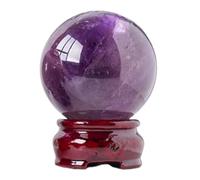 Amethyst Sphere with Wooden Stand for Home Decor, Rock Quartz Crystal Ball or Fengshui, Divination,Office Desk Ornamen,50~55mm
