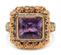 Amethyst Square Faceted Purple Gemstone Ring 925 Sterling Silver Black Rhodium Rose Gold Plated Bezel Set Statement Cocktail Jewelry for Women