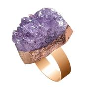 Amethyst Stone Ring - Natural Purple Formation Adjustable Band Texture Raw Mineral Style Polished Agate | 15-35mm Statement Jewelry for Daily Wear Personal Fashion