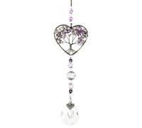 Amethyst Sun Catcher, Purple Tree of Life Sun Catchers for Windows, Natural Chakra Healing Crystal Windows Decor, Heart Shaped Crystal Hanging Ornament for Window, Home,Garden and Car Decoration
