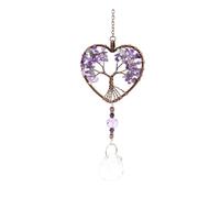 Amethyst Sun Catchers for Windows, Purple Hanging Ornament Life Tree Glass Pendant, Novelty Natural Quartz Gemstone Pendant Rainbow Maker Suncatcher, for Ladies Girls, Home Decorationm