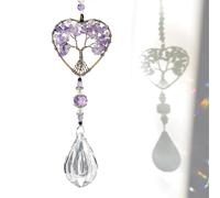 Amethyst Sun Catchers for Windows, Tree of Life Amethyst Sun Catchers, Healing Crystal Decor Tree of Life Car Hanging Accessories Suncatcher, Natural Chakra Healing Crystal Stone, for Home Window Car