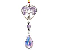 Amethyst Sun Catchers for Windows, Tree of Life Natural Chakra Healing Crystal Stone Spiritual Gifts for Adult Women, Novelty Natural Quartz Gemstone Pendant Rainbow Maker Suncatcher for Ladies Girls