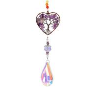 Amethyst Tree of Life Crystal Suncatcher Pendant - Chakra Healing Gemstone Rainbow Maker, Natural Quartz Glass Hanging Ornament for Home & Garden Decor, Spiritual Gift for Women