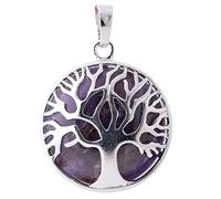 Amethyst Tree of Life Pendant - Chrome Plated Gemstone Necklace for Strength & Vitality