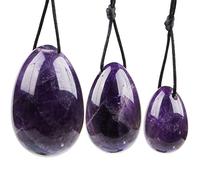 Amethyst Yoni Eggs, June&Ann Set of 3 Drilled Natural Chakra Healing Yoga Exercise Eggs with String Massage Stones Ben Wa Ball for Women to Train Pelvic Muscles Kegel Exercise