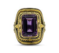 Ametrine Rectangle Faceted Purple Gemstone Ring 925 Sterling Silver Black Rhodium Gold Plated Bezel Set Statement Cocktail Jewelry for Women