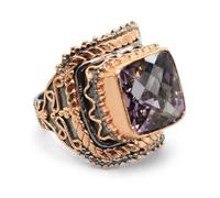 Ametrine Rectangle Faceted Purple Gemstone Ring 925 Sterling Silver Black Rhodium Rose Gold Plated Bezel Set Statement Cocktail Jewelry for Women Q1/2,58(18.5)