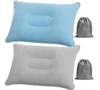 Amexo 2 Pack Camping Pillows Compact Portable Blow Up Pillow for Outdoor Soft Air Travel Pillow with 2 Drawstring Bags for Neck and Lumbar Support (Grey Blue)