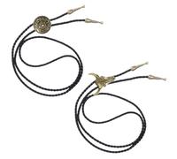 Amexo Bolo Leather Tie, 2 Pieces Western Cowboy Tie Adjustable Leather Necklace, Handmade Necktie, Rodeo Theme Pendant Vintage Cowboy Costume Accessories for Men Women (B)