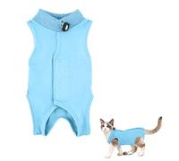 Amexo Cat Surgery Recovery Suit Cat After Surgery Bodysuit for Abdominal Wounds or Skin Diseases Kitten Surgical Onesie E-Collar Alternative for Cats and Dogs (Blue, S)