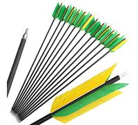 AMEYXGS 6/12pcs Archery Carbon Arrows Spine 400 Flu-Flu Arrows with 4 Natural Feathers for Compound Recurve Bows (2 green 2 yellow, 12 pcs)