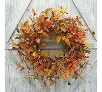 AMF0RESJ Artificial Fall Wreath for Front Door Autumn Wreath with Mixed Leaves for Farmhouse Indoor Outdoor Window Wall Door Decor