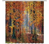 AMFD Fall Forest Shower Curtain Autumn Tree Fallen Leaves Woodland Nature Season Scene Farm House Home Fabric Bathroom Curtains Decor Set Include Hooks,(70" WX70 H)