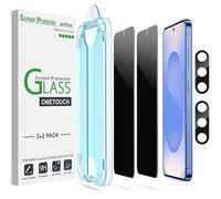 amFilm 2+2 Pack OneTouch Privacy Screen Protector for Samsung Galaxy S25 6.2 inch + Camera Lens Protector, Tempered Glass, 30 Seconds Auto-Alignment Tech, Bubble Free, 28°Privacy Protection