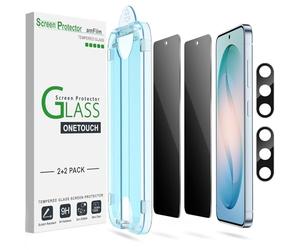 amFilm 2+2 Pack OneTouch Privacy Screen Protector for Samsung Galaxy S26 6.3 inch + Camera Lens Protector, Tempered Glass, 30 Seconds Auto-Alignment Tech, Bubble Free, 28°Privacy Protection
